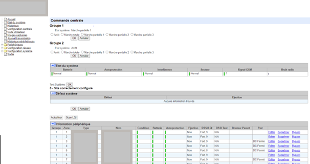 La console web de l'alarme