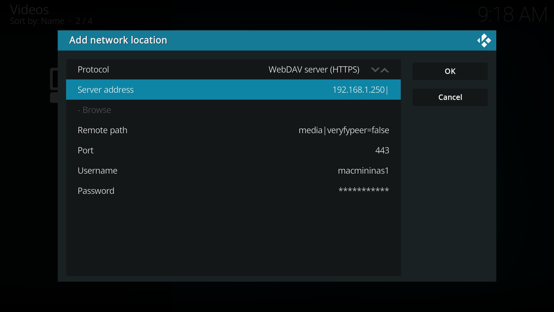 Kodi Webdav HTTPS avec verifypeer