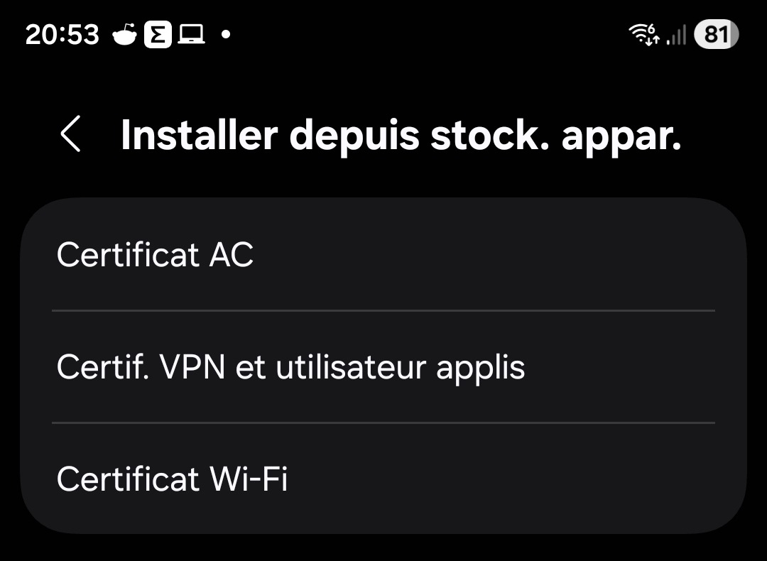 Certificat sous Android